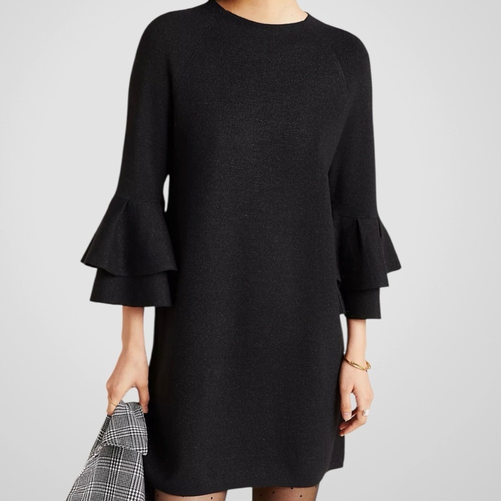 EUC Anthropologie Claudette Ruffled Sweater Dress Black Size Small